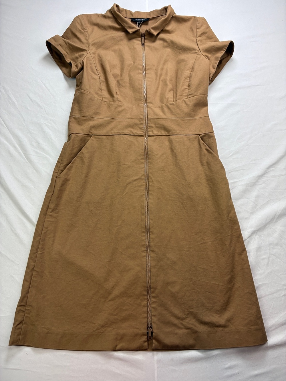 Lafayette 148 New York Zip-front Fitted Structured Dress in Carmel/Camel/Khaki 8